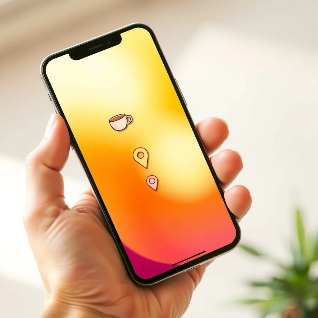 A smartphone showing a colorful local wallet interface with simple icons for offers, places and reading.