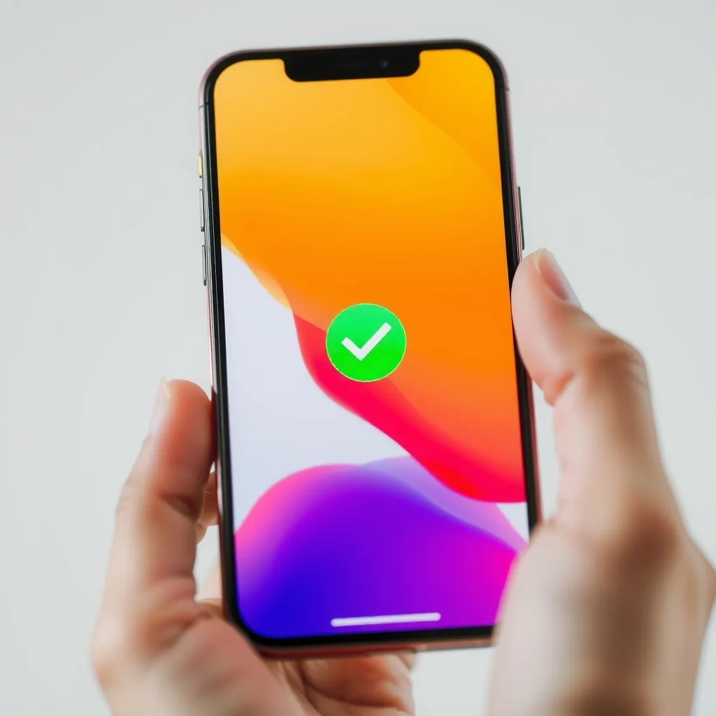 Close-up of a smartphone screen showing a verified card with a large green checkmark.